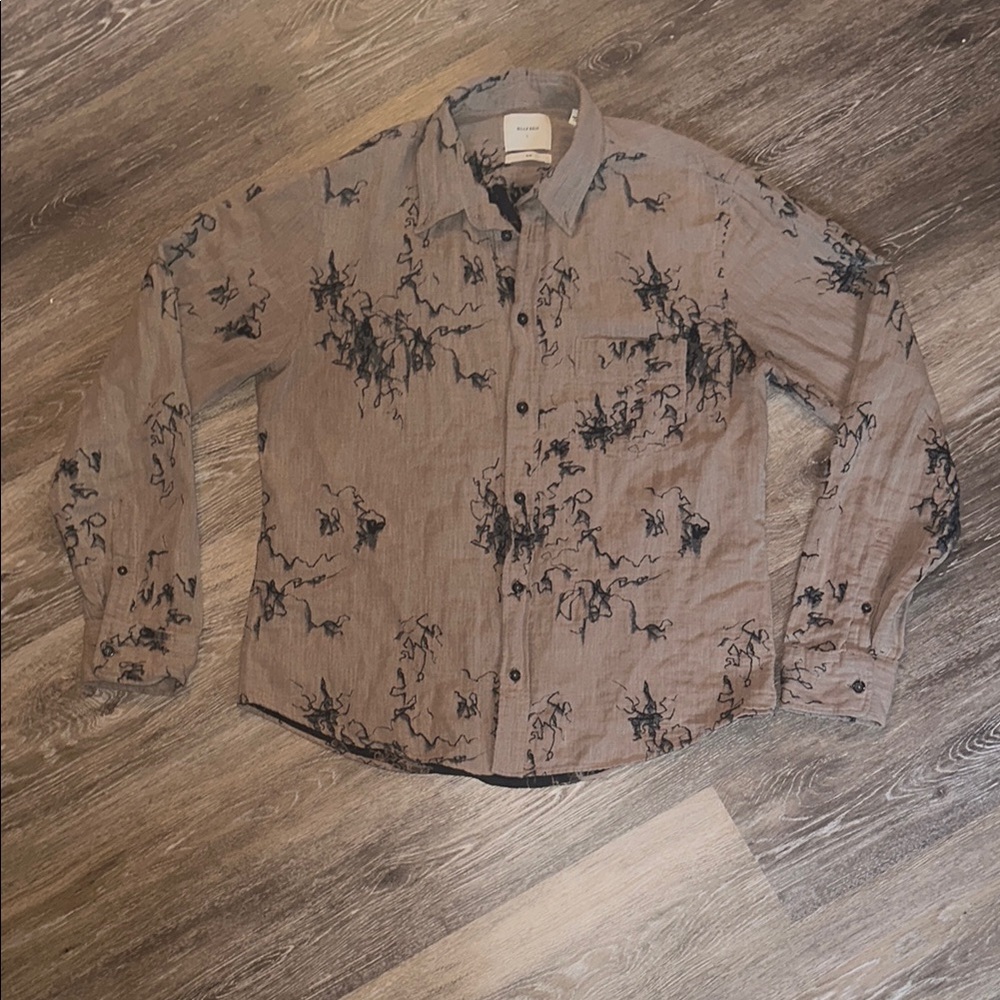 Billy Reid Tan and Blue Casual Button Down Shirt